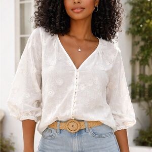 Nanette Lepore White Floral Blouse